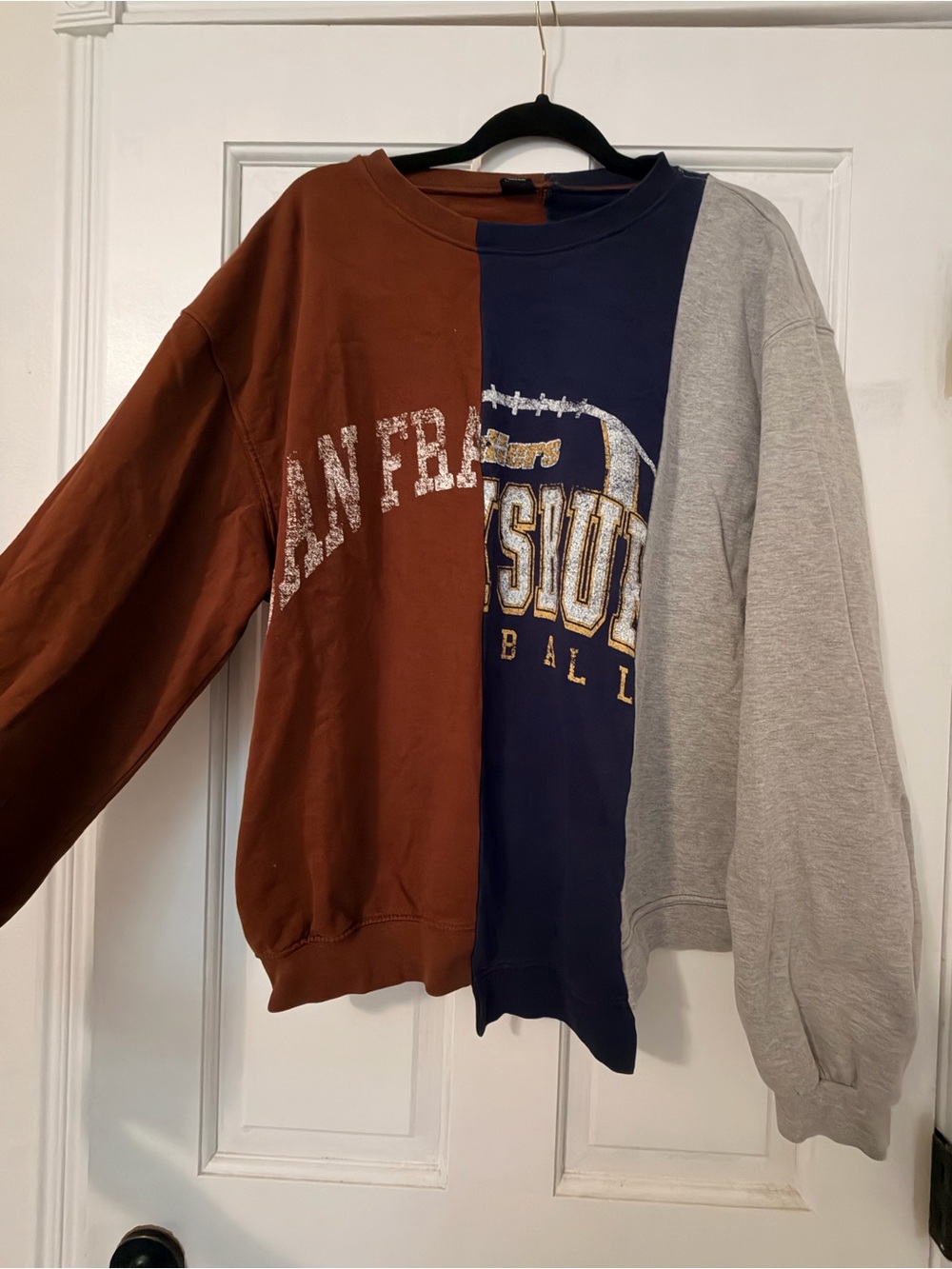 Urban Outfitters Colorblock Crewneck Sweatshirt — Brown, Navy & Light Gray - Picture 2 of 4